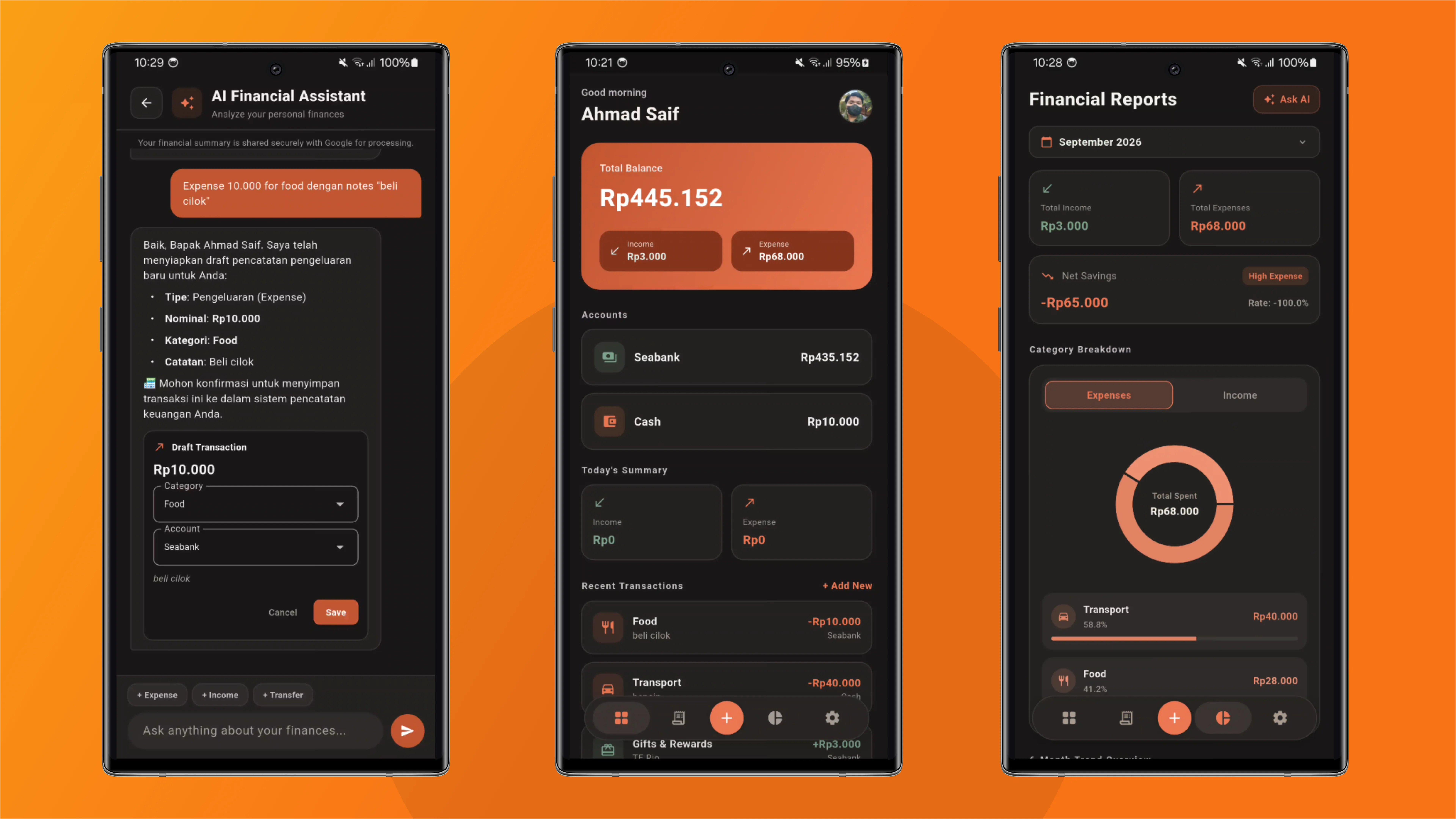 Screenshot of Money Tracker mobile application